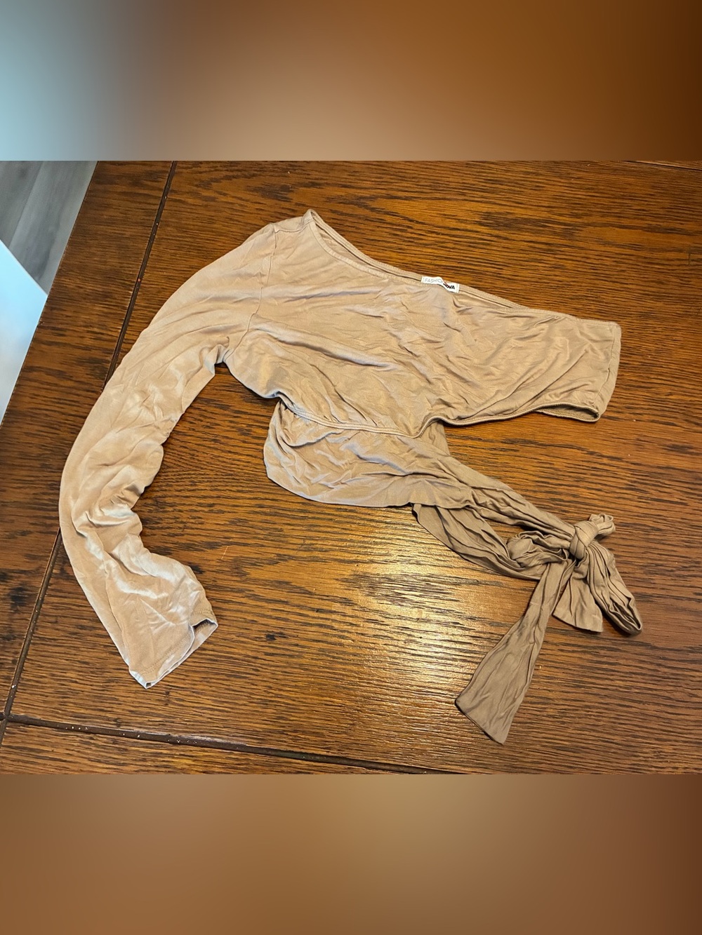 Fashion Nova Taupe One-Shoulder Tie-Waist Crop Top
